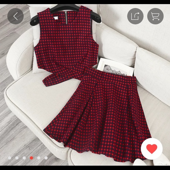 Two Piece Red and Black Checkered Set - Picture 1 of 2